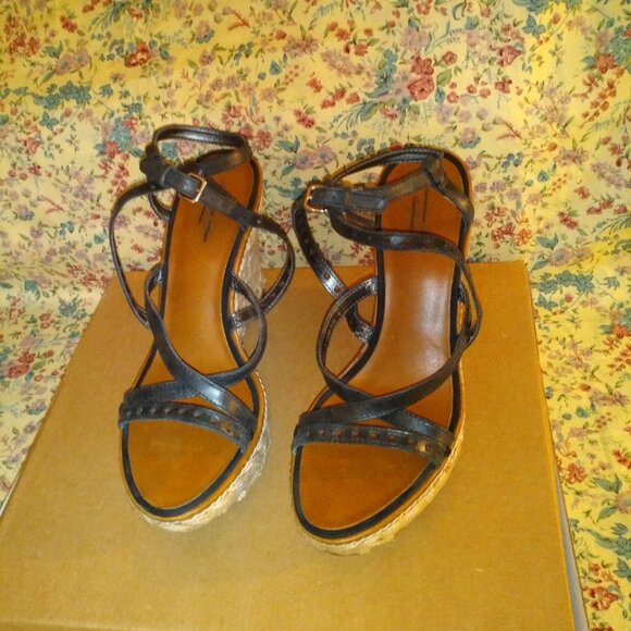 American Eagle Outfitters women shoes Black Espadrilles Wedge Heels strap Size 8 - Picture 2 of 7
